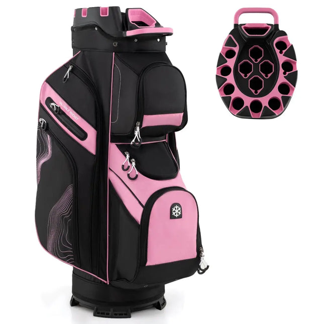 Molded Lock Top Golf Cart Bag with 14-Way Full Length Dividers and 11 Pockets-Pink - Pink - Golf