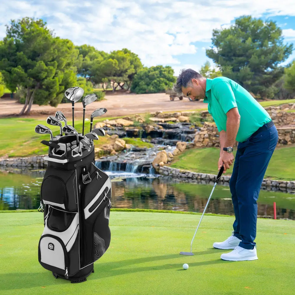 Molded Lock Top Golf Cart Bag with 14-Way Full Length Dividers and 11 Pockets-Gray - Gray - Golf