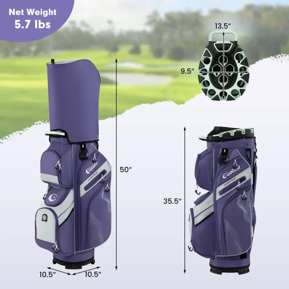 Molded Lock Top Golf Cart Bag with 14-Way Full Length Dividers and 11 Pockets-Purple - Purple - Golf