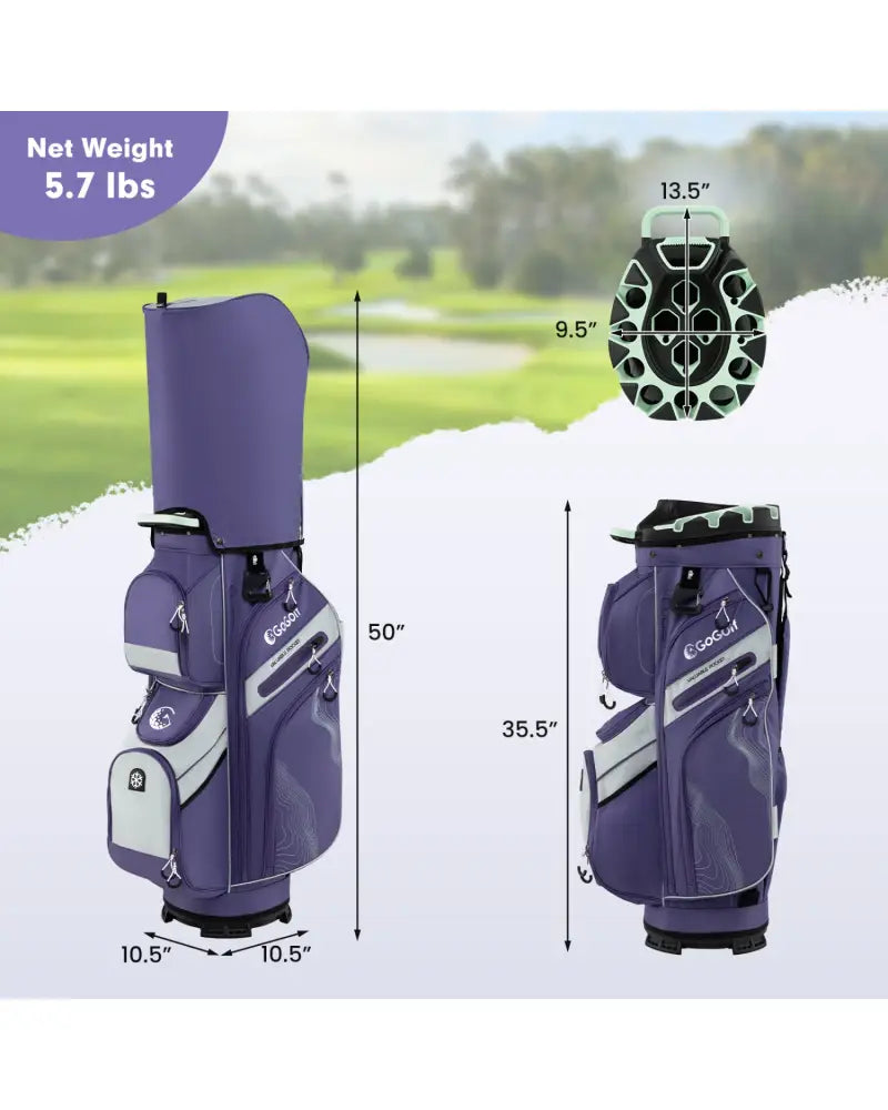 Molded Lock Top Golf Cart Bag with 14-Way Full Length Dividers and 11 Pockets-Purple - Purple - Golf