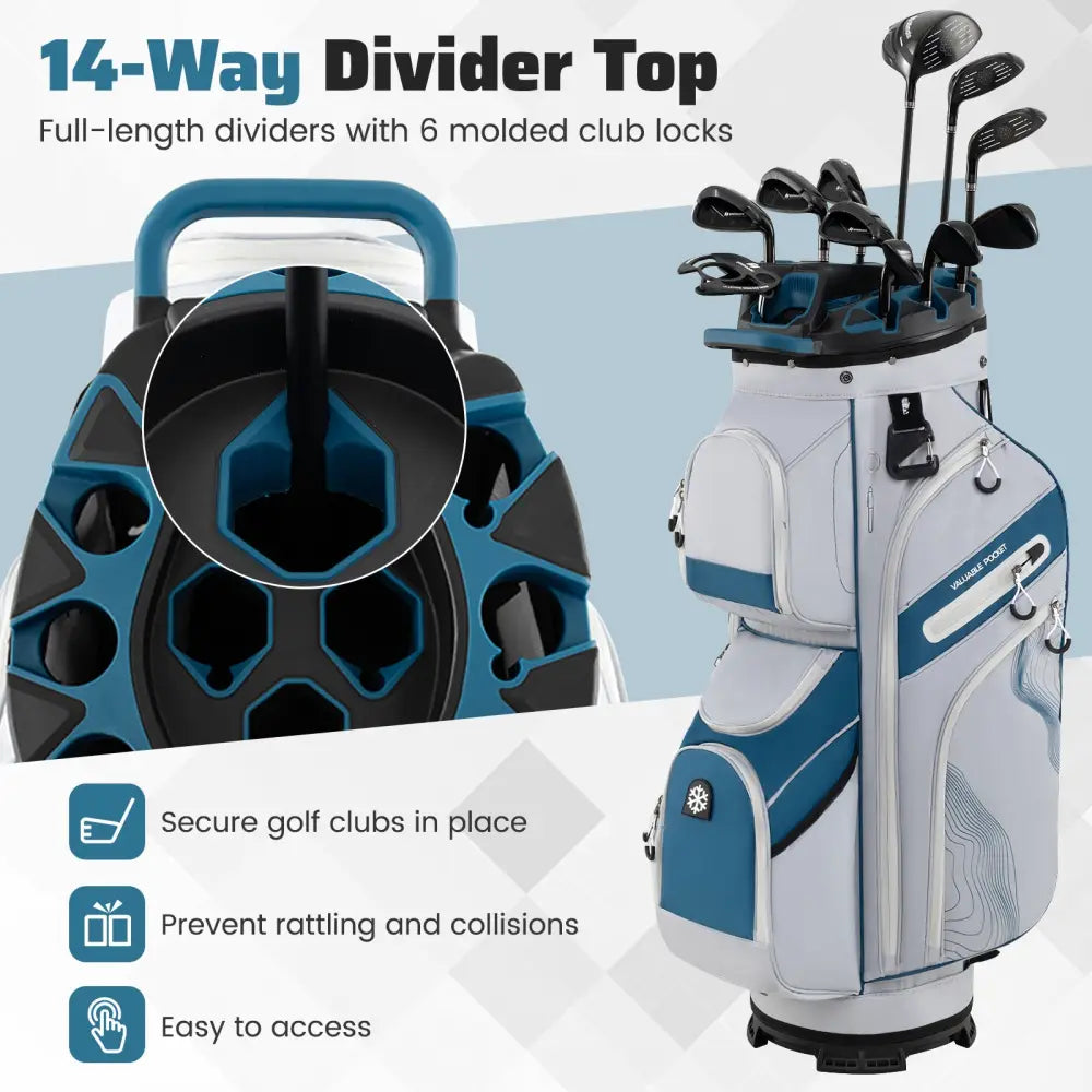 Molded Lock Top Golf Cart Bag with 14-Way Full Length Dividers and 11 Pockets-Navy - Navy - Golf