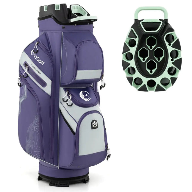 Molded Lock Top Golf Cart Bag with 14-Way Full Length Dividers and 11 Pockets-Purple - Purple - Golf