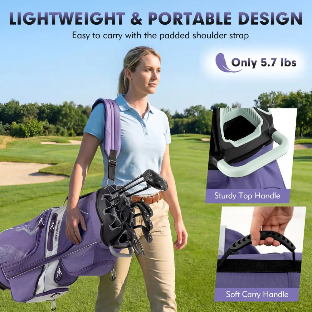 Molded Lock Top Golf Cart Bag with 14-Way Full Length Dividers and 11 Pockets-Purple - Purple - Golf