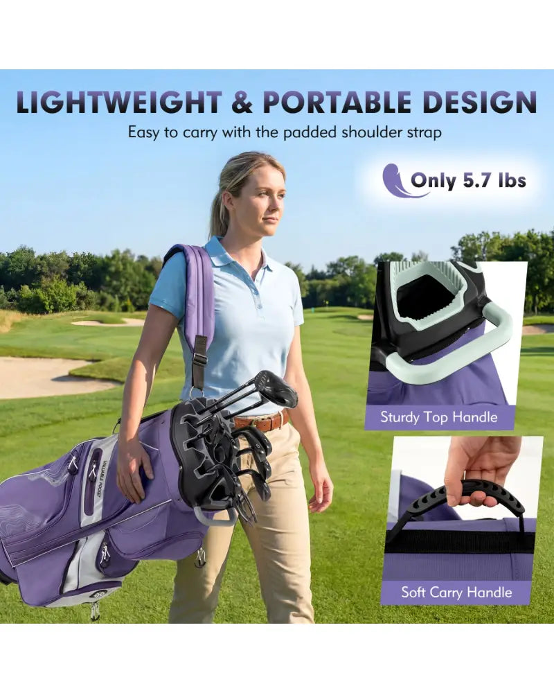 Molded Lock Top Golf Cart Bag with 14-Way Full Length Dividers and 11 Pockets-Purple - Purple - Golf