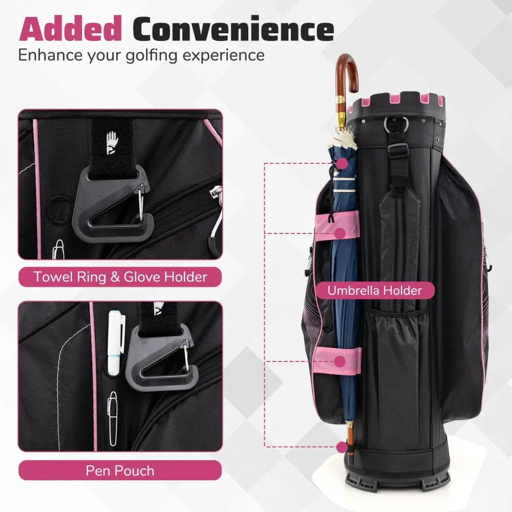 Molded Lock Top Golf Cart Bag with 14-Way Full Length Dividers and 11 Pockets-Pink - Pink - Golf