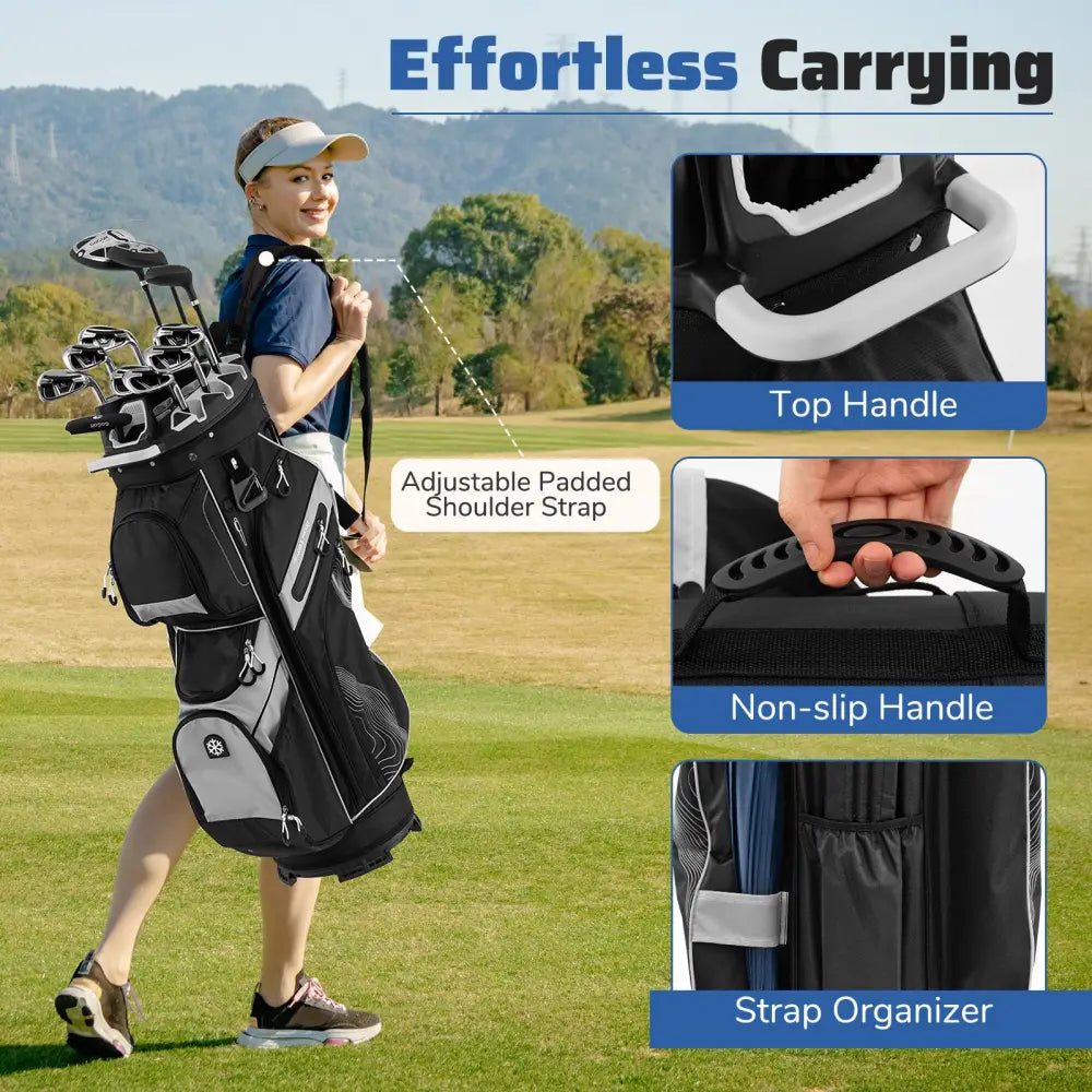 Molded Lock Top Golf Cart Bag with 14-Way Full Length Dividers and 11 Pockets-Gray - Gray - Golf