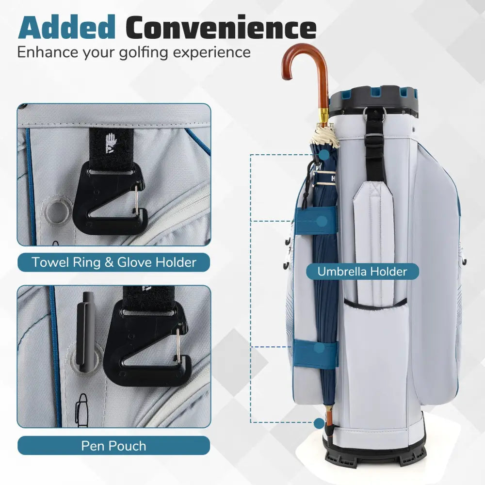 Molded Lock Top Golf Cart Bag with 14-Way Full Length Dividers and 11 Pockets-Navy - Navy - Golf