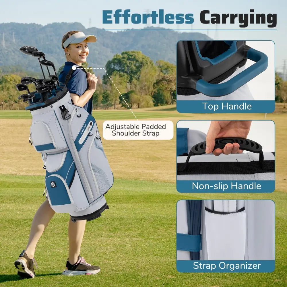 Molded Lock Top Golf Cart Bag with 14-Way Full Length Dividers and 11 Pockets-Navy - Navy - Golf