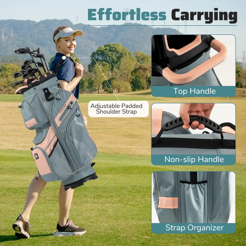 Molded Lock Top Golf Cart Bag with 14-Way Full Length Dividers and 11 Pockets-Orange - Orange - Golf