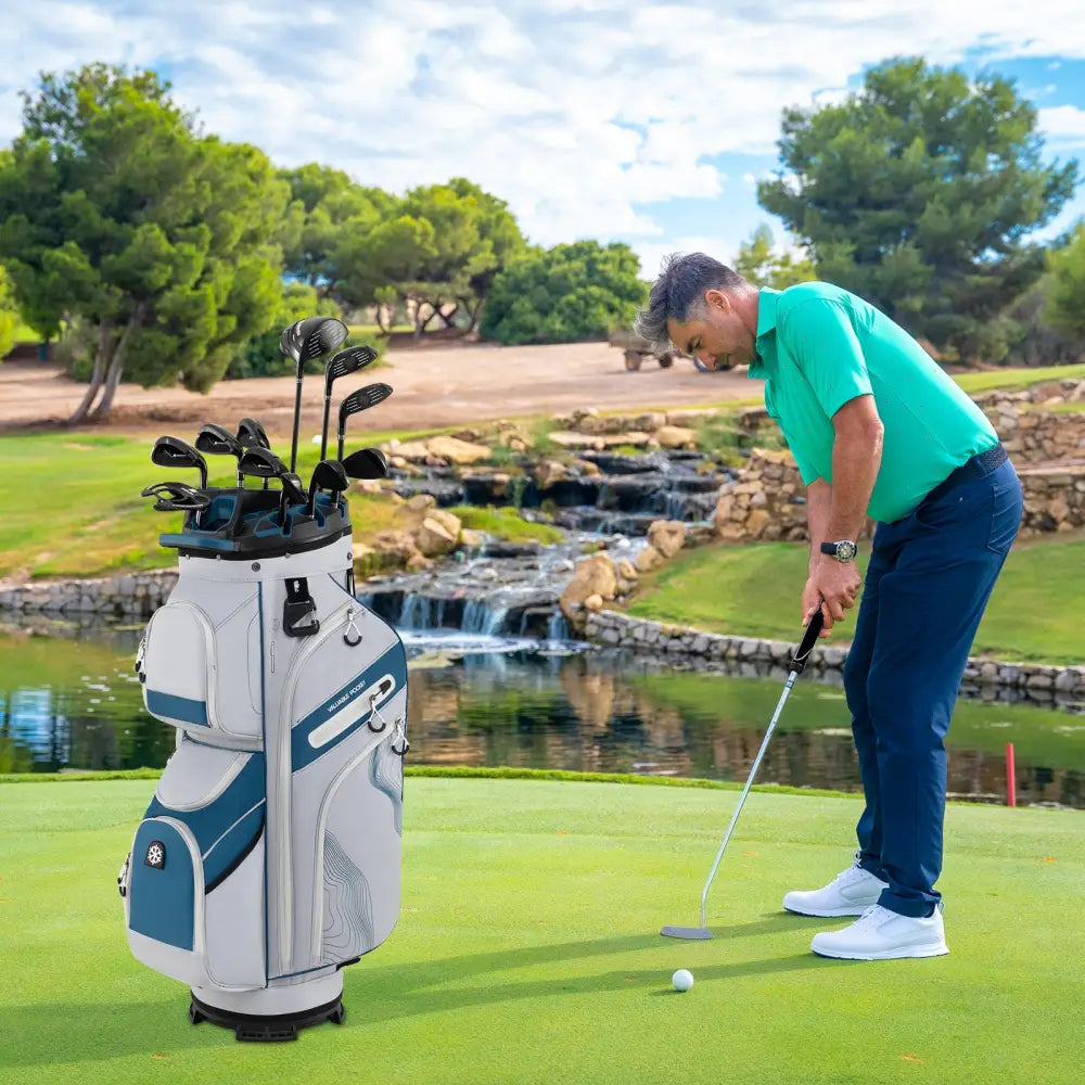 Molded Lock Top Golf Cart Bag with 14-Way Full Length Dividers and 11 Pockets-Navy - Navy - Golf
