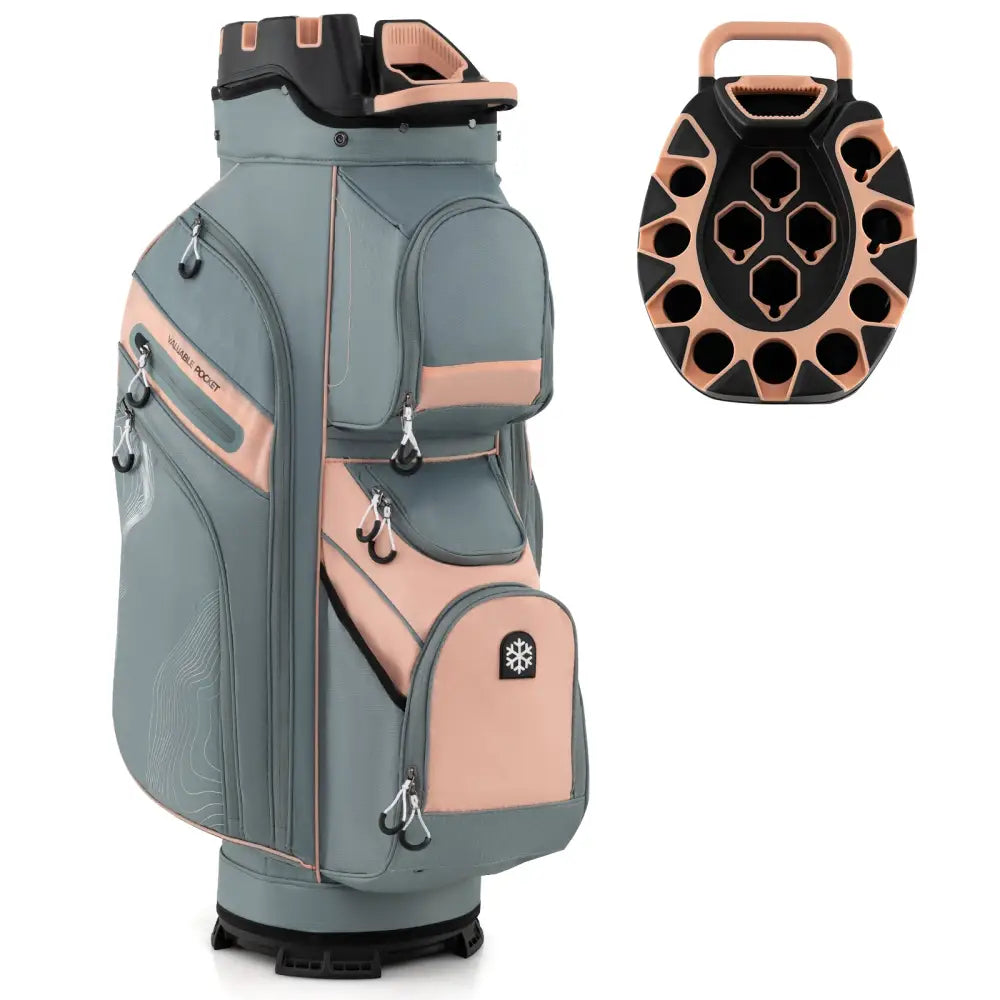 Molded Lock Top Golf Cart Bag with 14-Way Full Length Dividers and 11 Pockets-Orange - Orange - Golf
