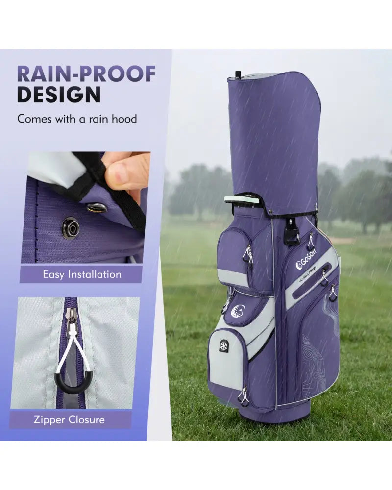 Molded Lock Top Golf Cart Bag with 14-Way Full Length Dividers and 11 Pockets-Purple - Purple - Golf