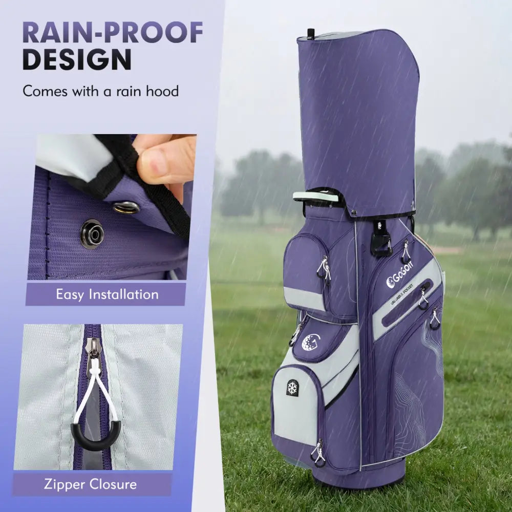 Molded Lock Top Golf Cart Bag with 14-Way Full Length Dividers and 11 Pockets-Purple - Purple - Golf