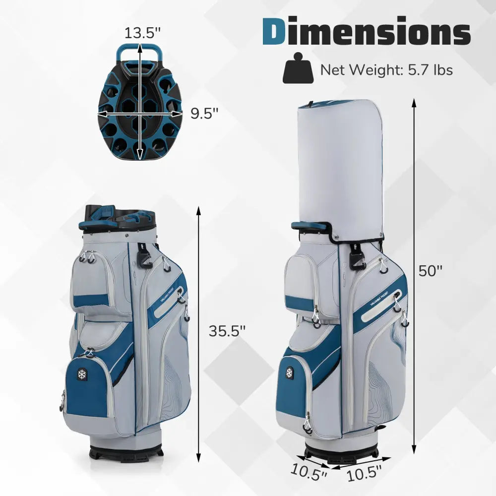 Molded Lock Top Golf Cart Bag with 14-Way Full Length Dividers and 11 Pockets-Navy - Navy - Golf