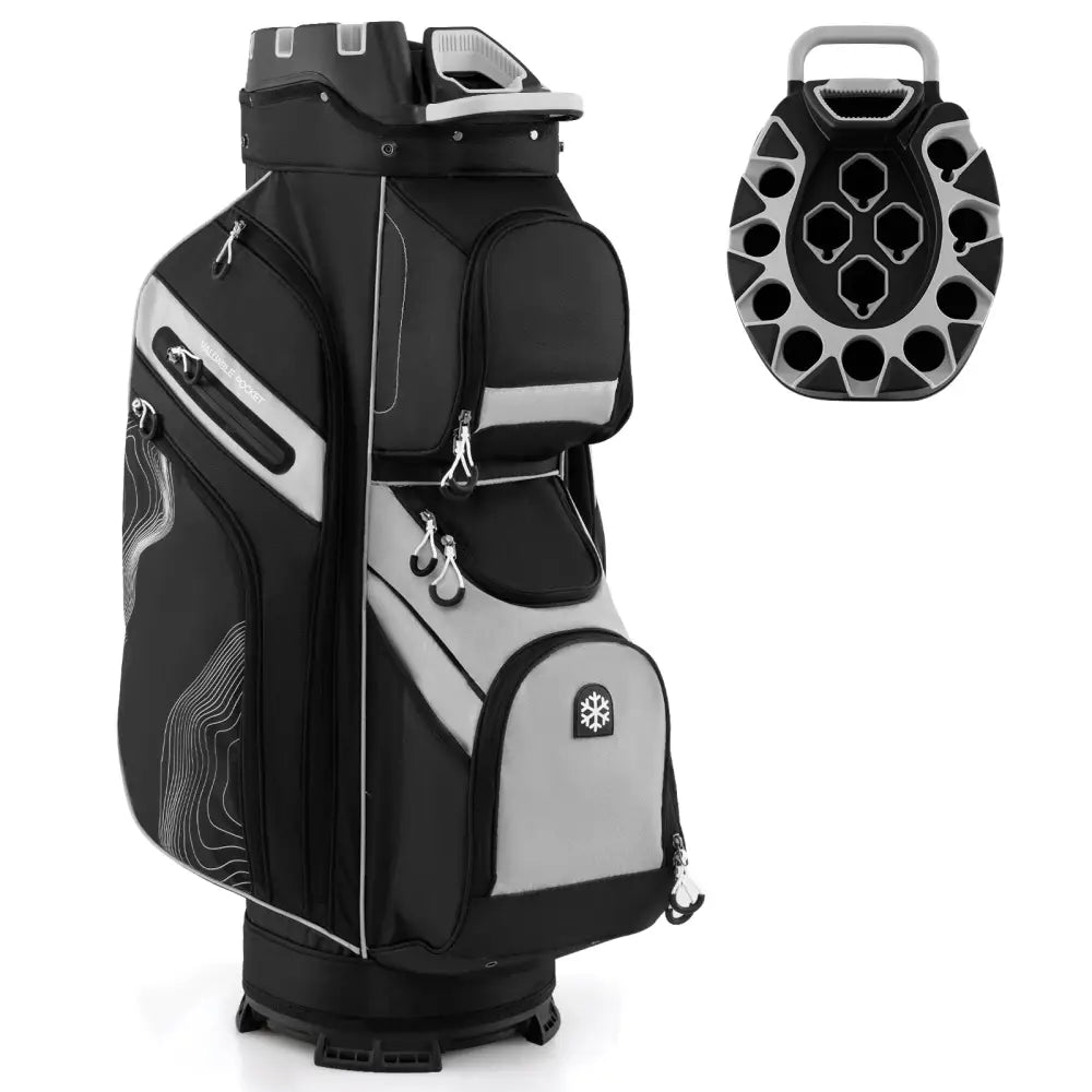 Molded Lock Top Golf Cart Bag with 14-Way Full Length Dividers and 11 Pockets-Gray - Gray - Golf