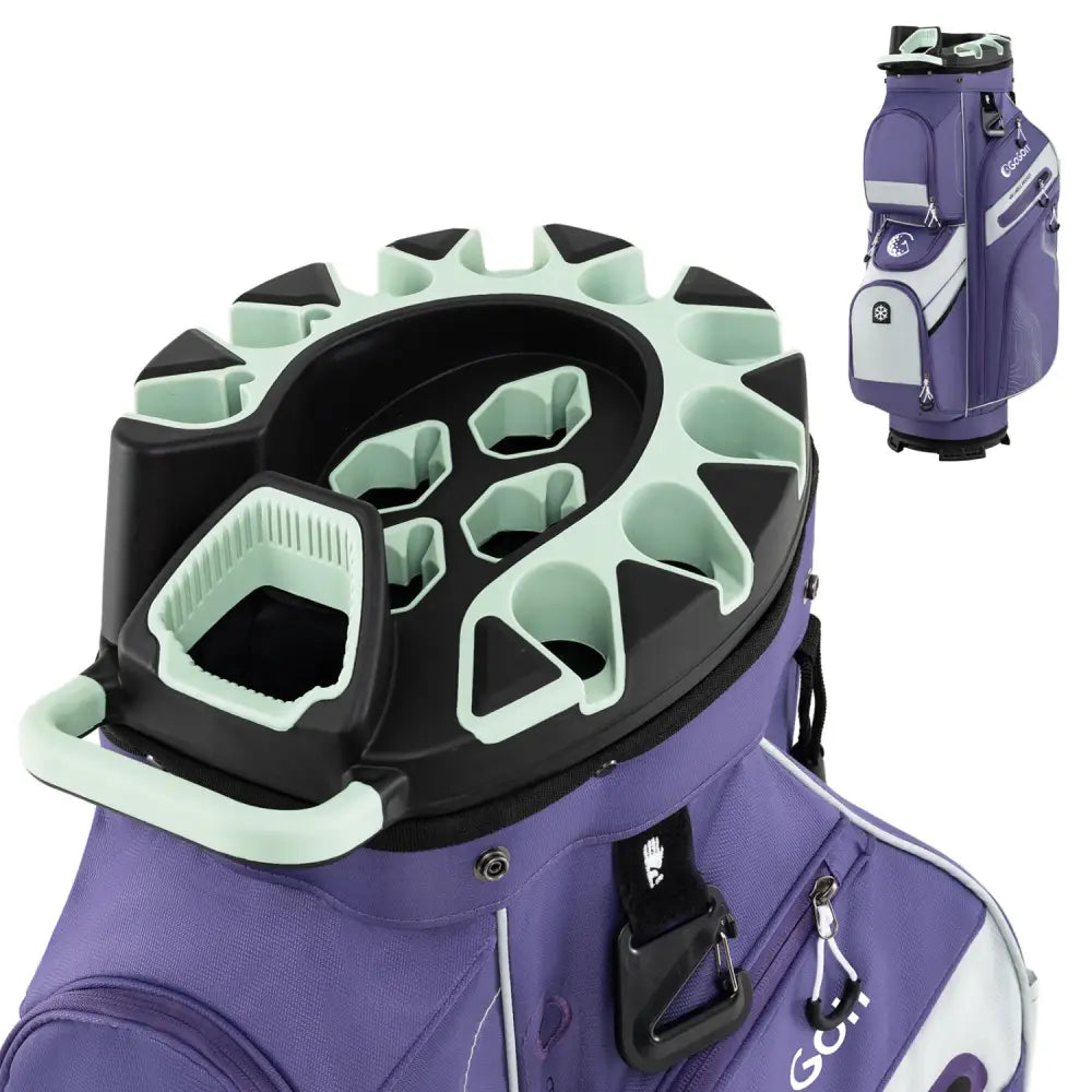 Molded Lock Top Golf Cart Bag with 14-Way Full Length Dividers and 11 Pockets-Purple - Purple - Golf