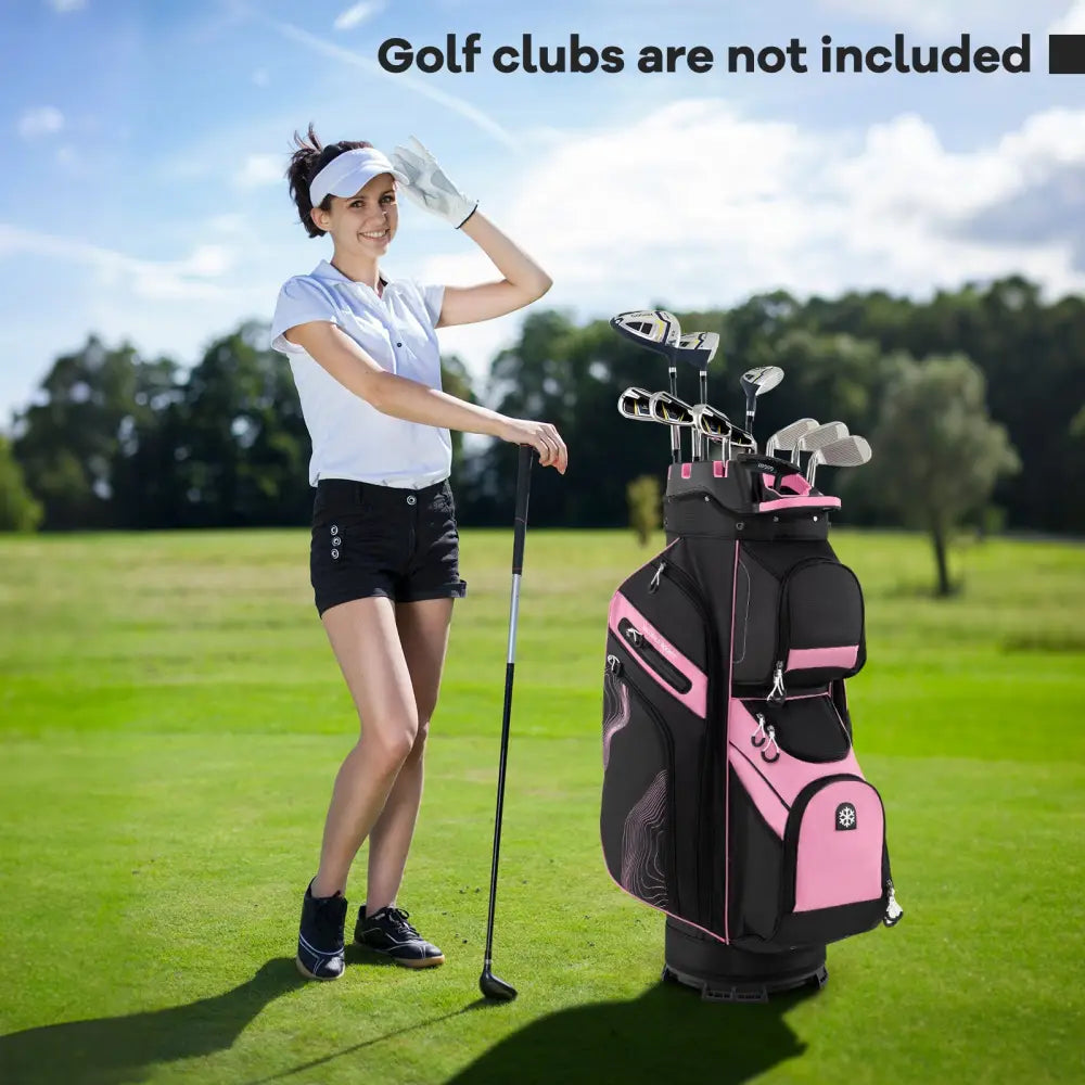 Molded Lock Top Golf Cart Bag with 14-Way Full Length Dividers and 11 Pockets-Pink - Pink - Golf