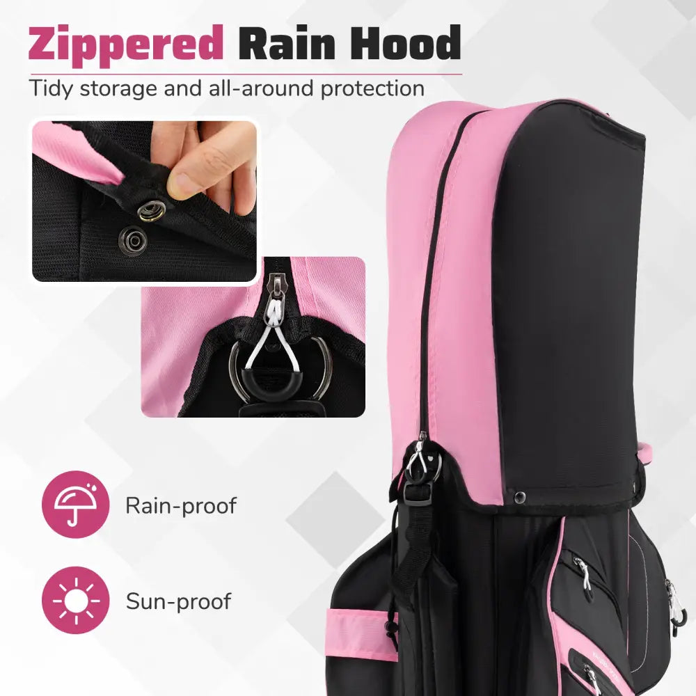 Molded Lock Top Golf Cart Bag with 14-Way Full Length Dividers and 11 Pockets-Pink - Pink - Golf