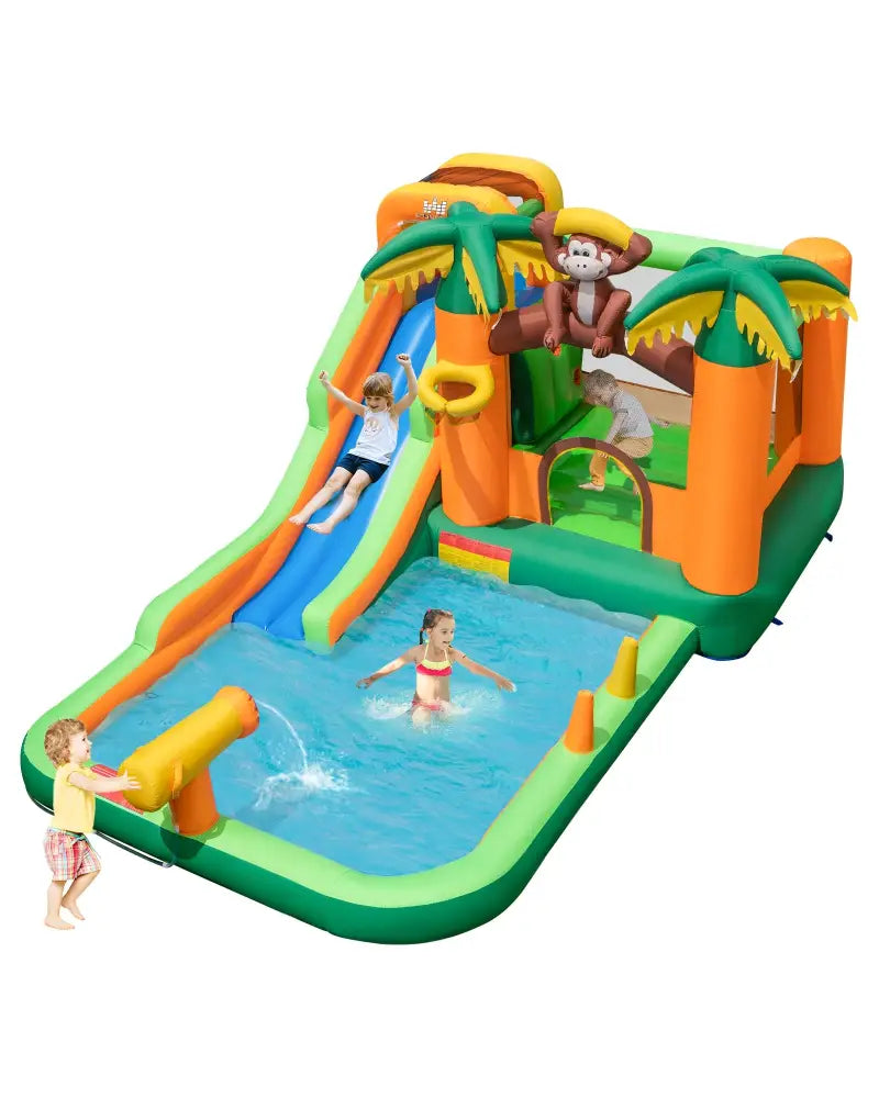 Monkey-Themed Inflatable Bounce House with Slide without Blower - Multicolor - Inflatable Water Slides