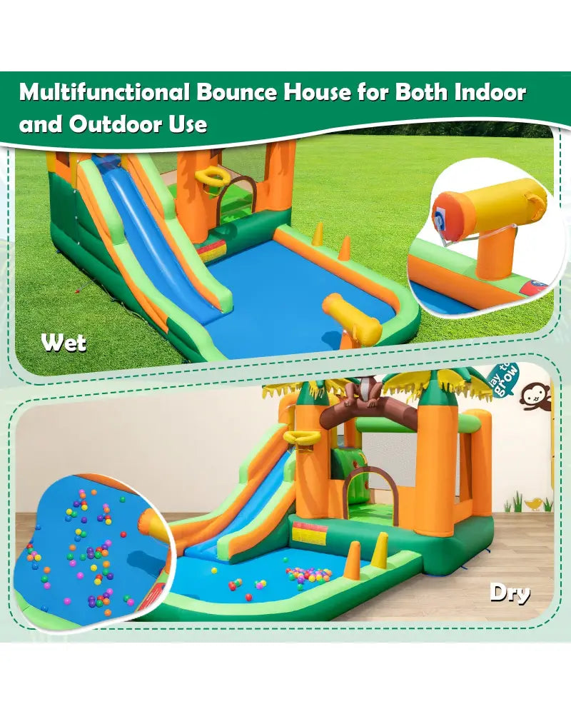 Monkey-Themed Inflatable Bounce House with Slide without Blower - Multicolor - Inflatable Water Slides