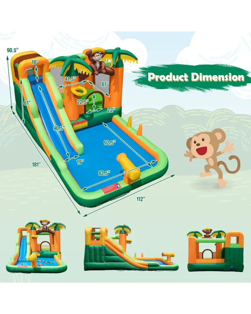 Monkey-Themed Inflatable Bounce House with Slide without Blower - Multicolor - Inflatable Water Slides
