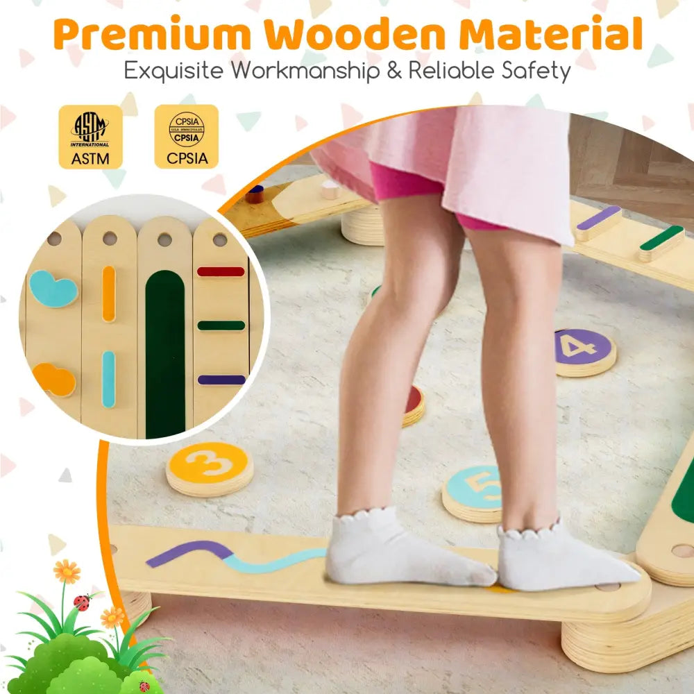 Montessori Balance Beam Set Wooden Balance Boards with Stepping Stones - Multicolor - Toy Sports