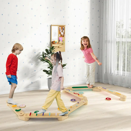 Montessori Balance Beam Set Wooden Balance Boards with Stepping Stones - Multicolor - Toy Sports