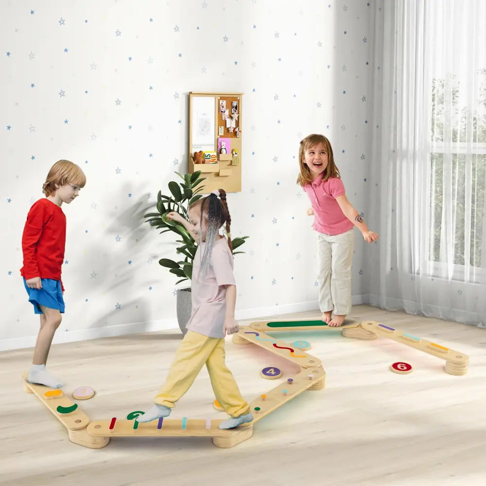 Montessori Balance Beam Set Wooden Balance Boards with Stepping Stones - Multicolor - Toy Sports