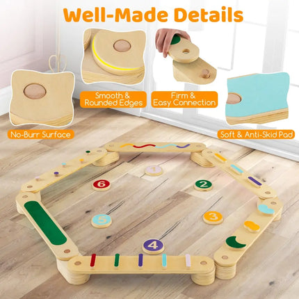 Montessori Balance Beam Set Wooden Balance Boards with Stepping Stones - Multicolor - Toy Sports