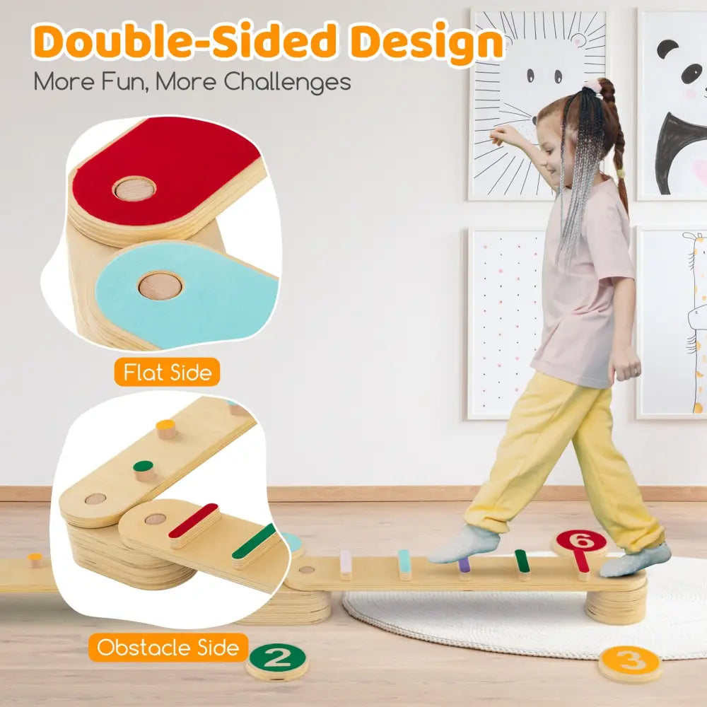 Montessori Balance Beam Set Wooden Balance Boards with Stepping Stones - Multicolor - Toy Sports