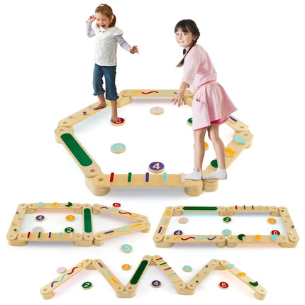 Montessori Balance Beam Set Wooden Balance Boards with Stepping Stones - Multicolor - Toy Sports