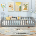 Montessori Bed Frame with Full-length Guardrails Safety Door and Latch-Gray - Gray - Toddler Beds
