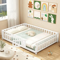 Montessori Bed Frame with Full-length Guardrails Safety Door and Latch-White - White - Toddler Beds