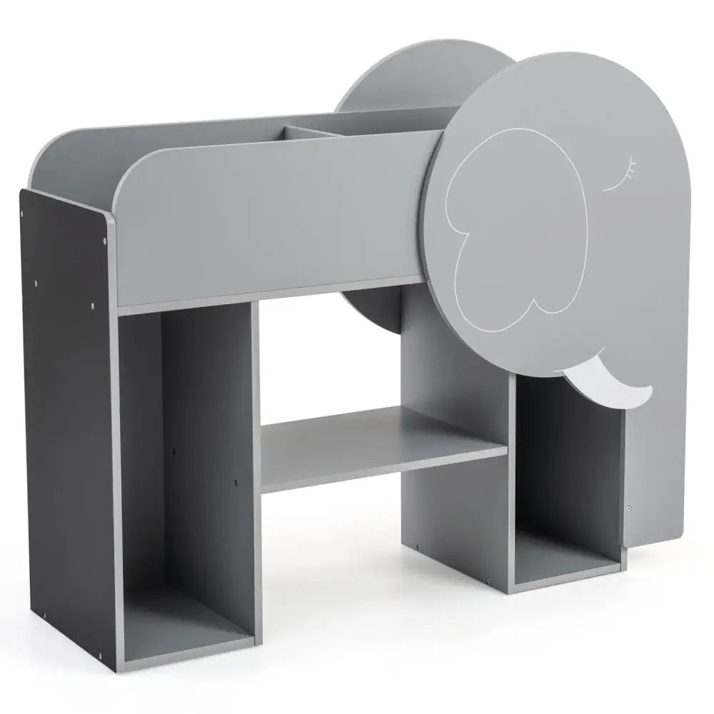 Montessori Bookshelf with Elephant Shape 3-Tier Toddler Toy Storage Organizer-Grey - Gray - Kids Storage