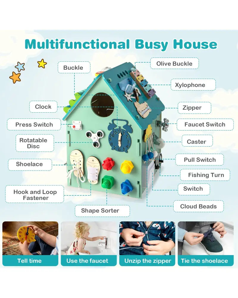 Montessori Play House with Sensory Games and Interior Storage Space-Blue - Blue - Play Tents & Playhouse