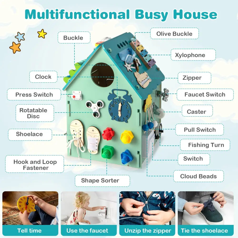 Montessori Play House with Sensory Games and Interior Storage Space-Blue - Blue - Play Tents & Playhouse