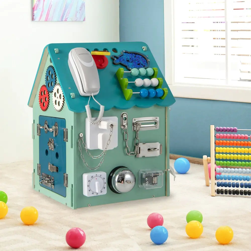 Montessori Play House with Sensory Games and Interior Storage Space-Blue - Blue - Play Tents & Playhouse