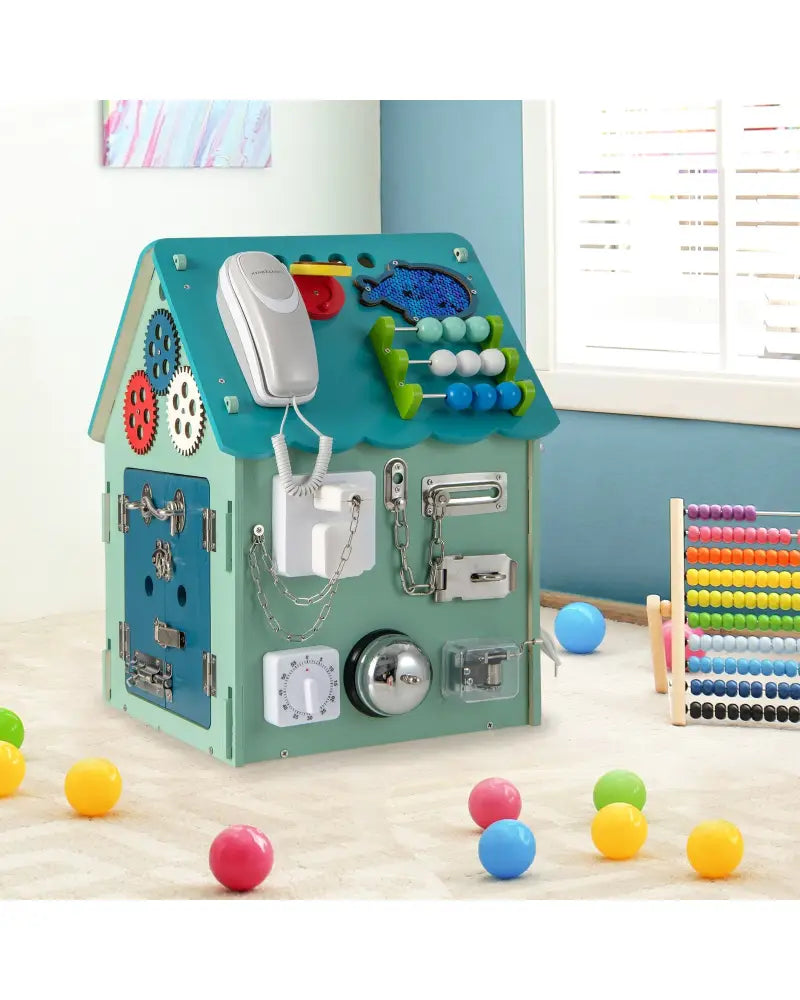 Montessori Play House with Sensory Games and Interior Storage Space-Blue - Blue - Play Tents & Playhouse