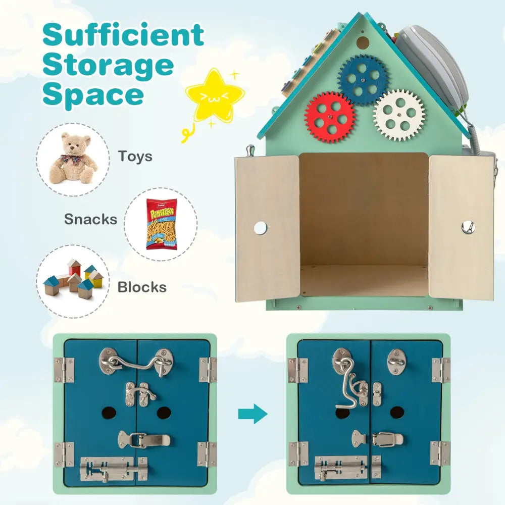 Montessori Play House with Sensory Games and Interior Storage Space-Blue - Blue - Play Tents & Playhouse