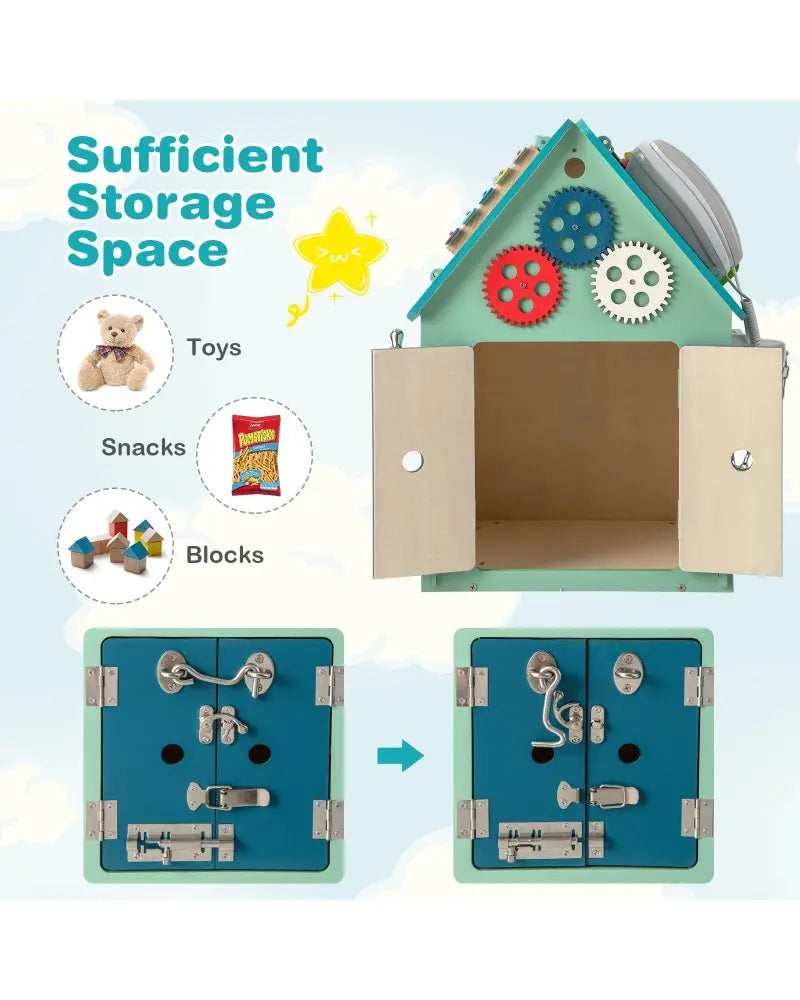 Montessori Play House with Sensory Games and Interior Storage Space-Blue - Blue - Play Tents & Playhouse