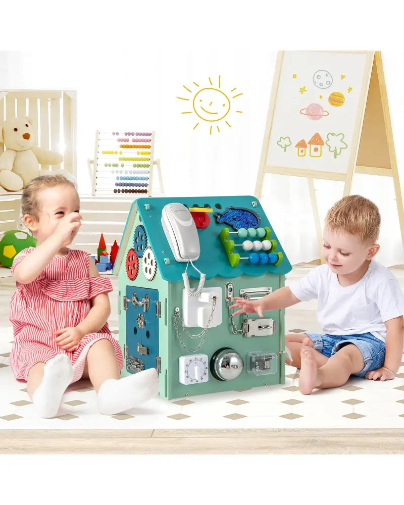 Montessori Play House with Sensory Games and Interior Storage Space-Blue - Blue - Play Tents & Playhouse