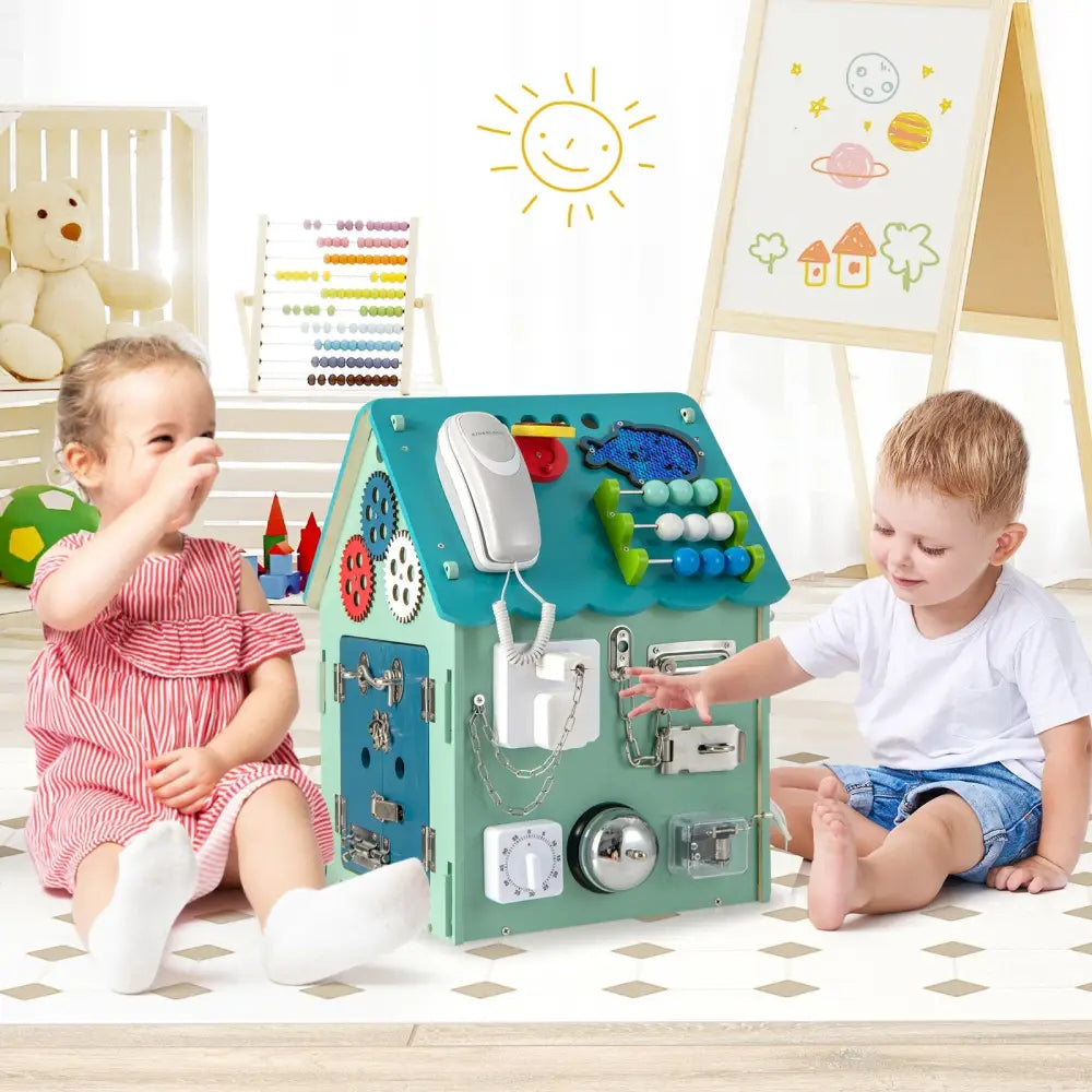 Montessori Play House with Sensory Games and Interior Storage Space-Blue - Blue - Play Tents & Playhouse