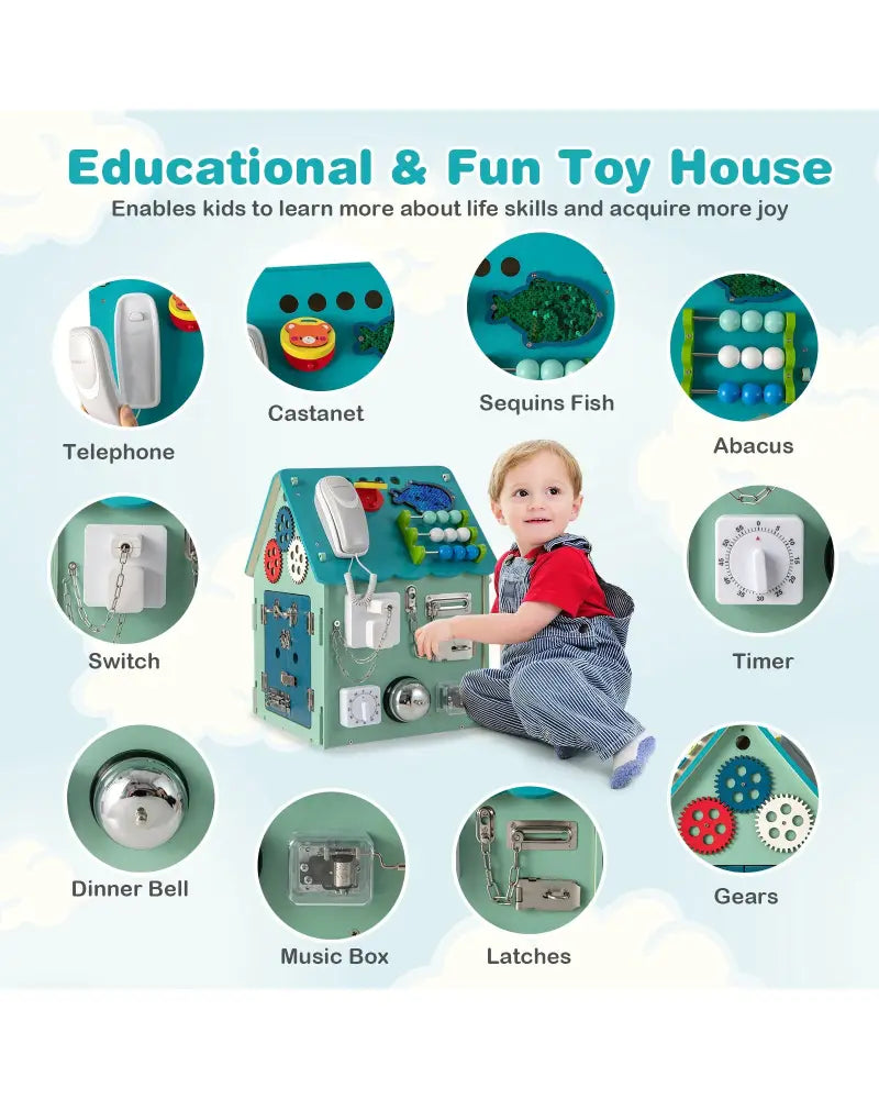 Montessori Play House with Sensory Games and Interior Storage Space-Blue - Blue - Play Tents & Playhouse