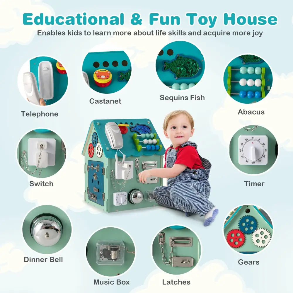 Montessori Play House with Sensory Games and Interior Storage Space-Blue - Blue - Play Tents & Playhouse