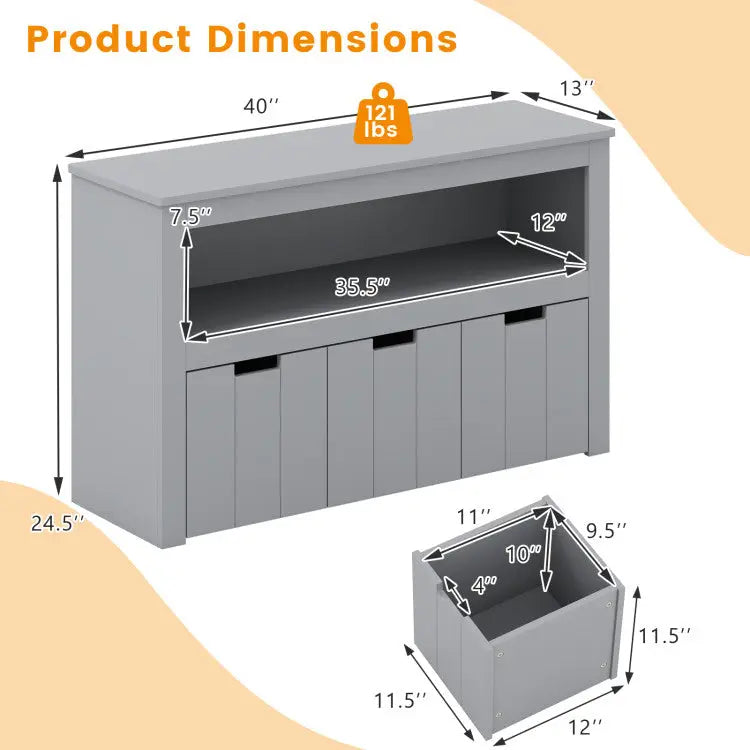 Montessori Twin Floor Bed and Kids Toy Storage Cabinet Bundle - Gray - Toddler Beds