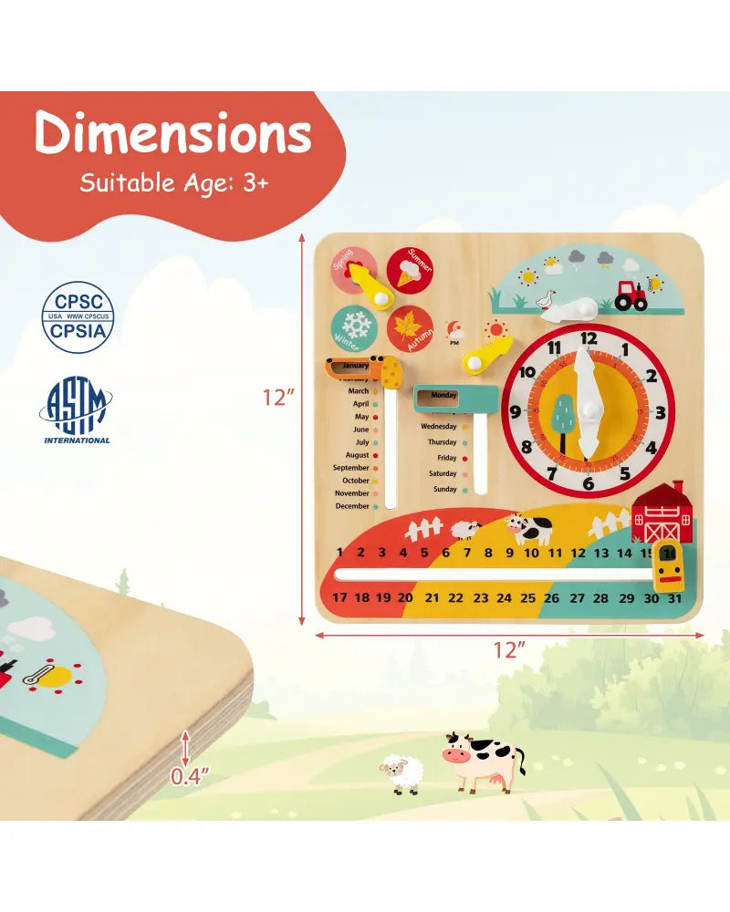 Montessori Wooden Toy for Toddlers Educational Learning Clock Toy About Season - Learning Toys