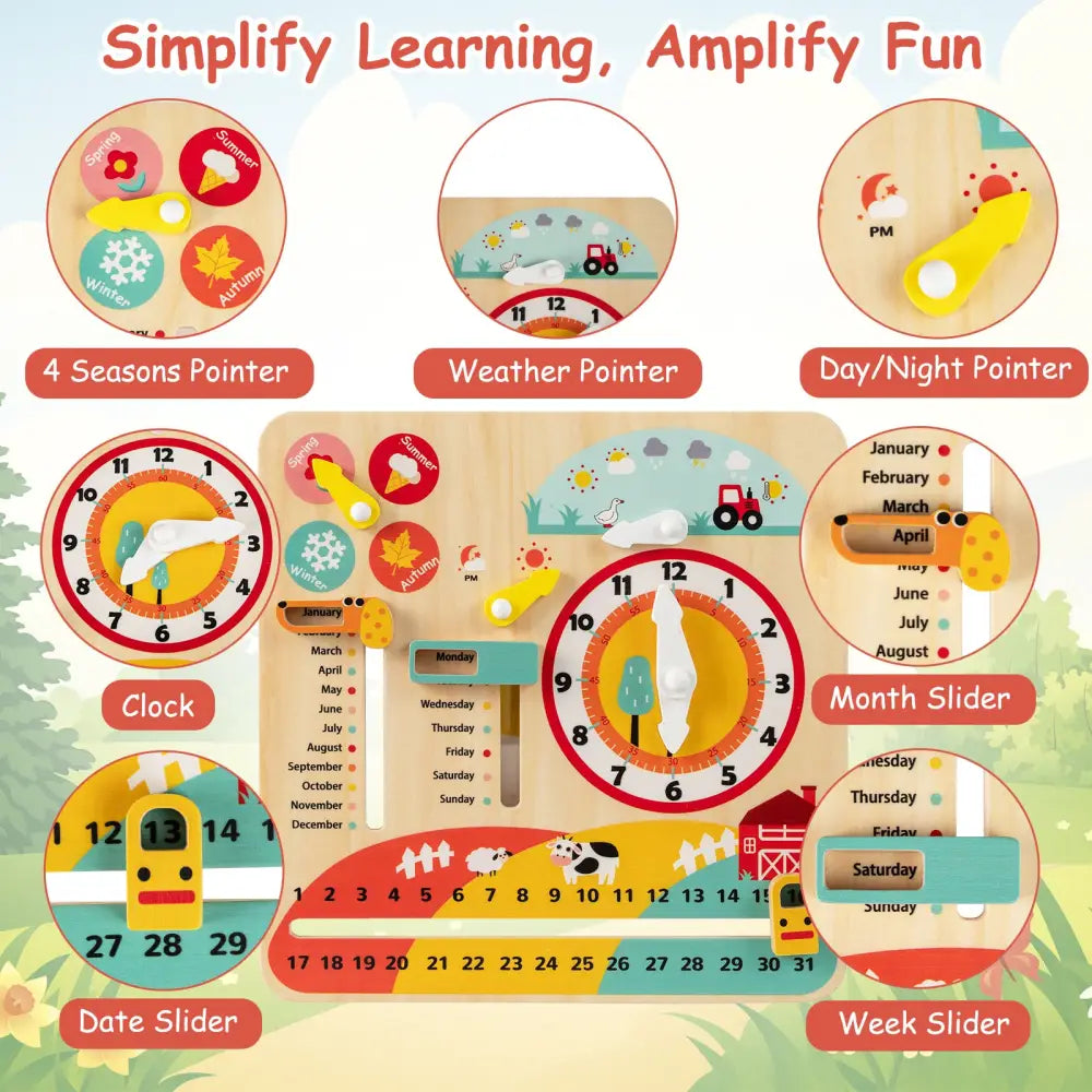 Montessori Wooden Toy for Toddlers Educational Learning Clock Toy About Season - Learning Toys