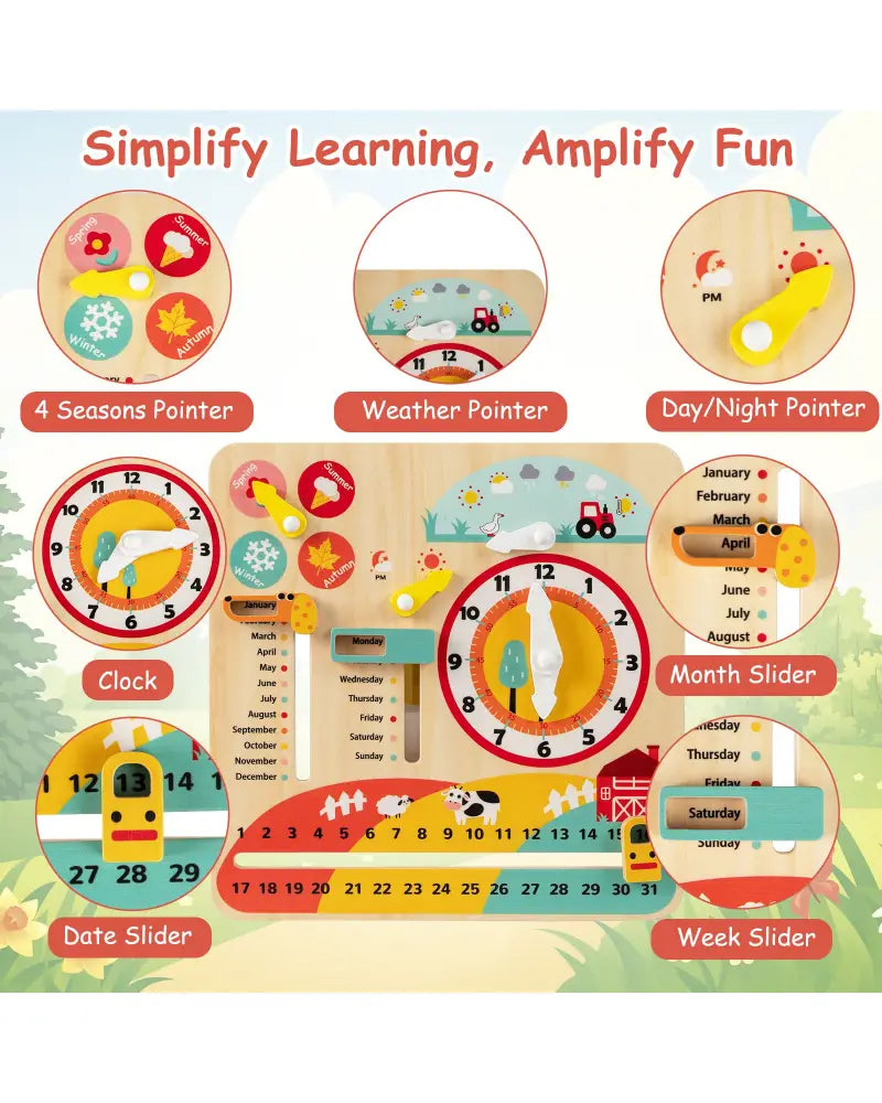 Montessori Wooden Toy for Toddlers Educational Learning Clock Toy About Season - Learning Toys