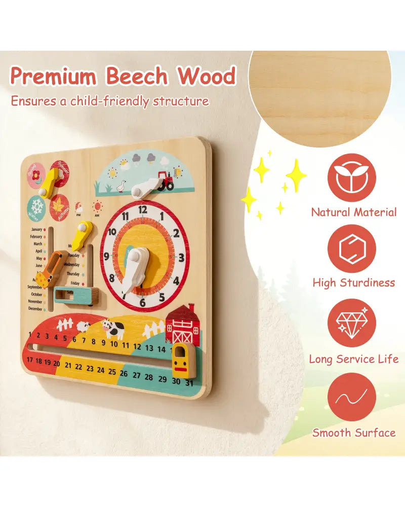 Montessori Wooden Toy for Toddlers Educational Learning Clock Toy About Season - Learning Toys