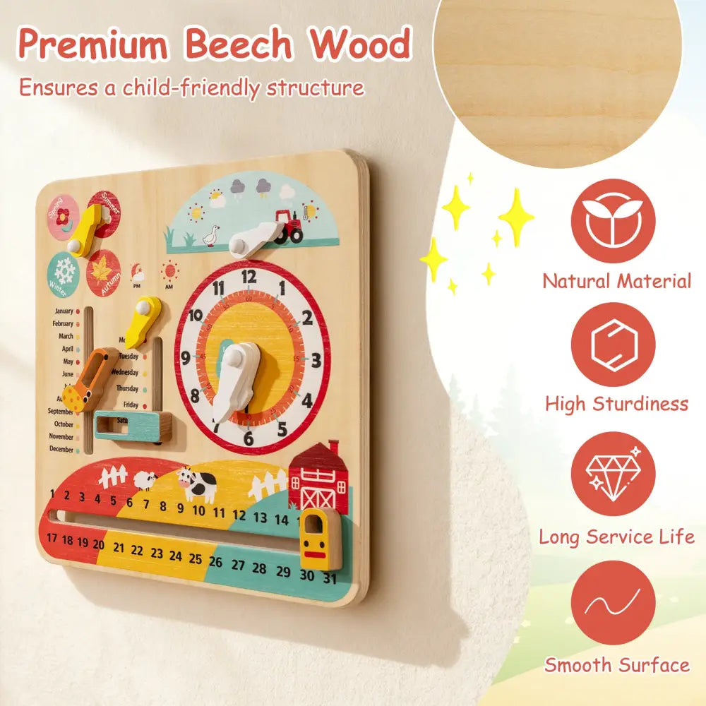 Montessori Wooden Toy for Toddlers Educational Learning Clock Toy About Season - Learning Toys
